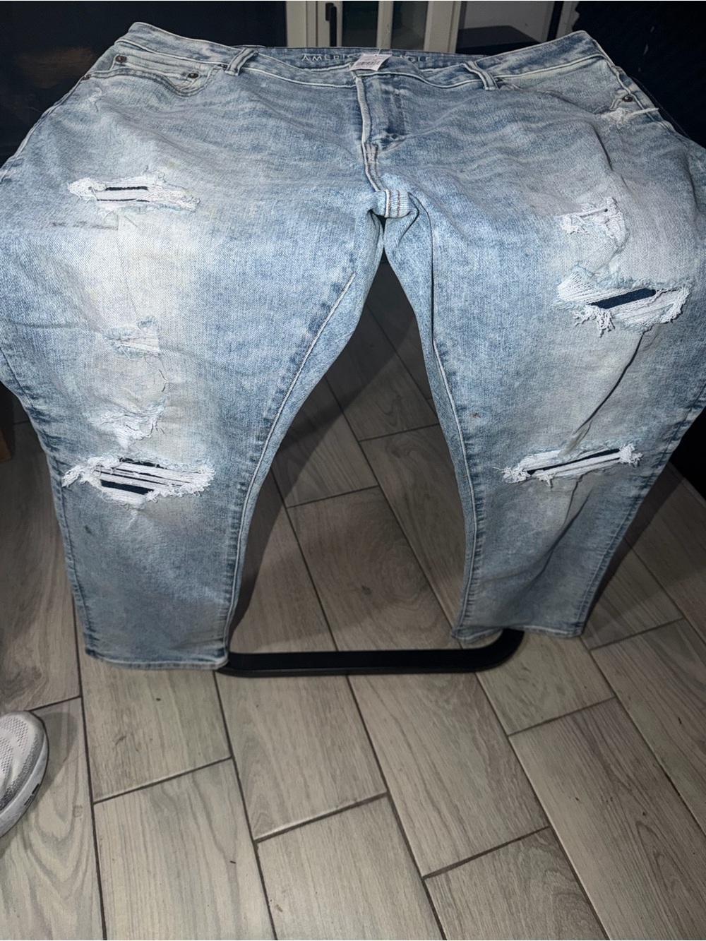 American Age Light Blue Distressed Slim Straight Jeans